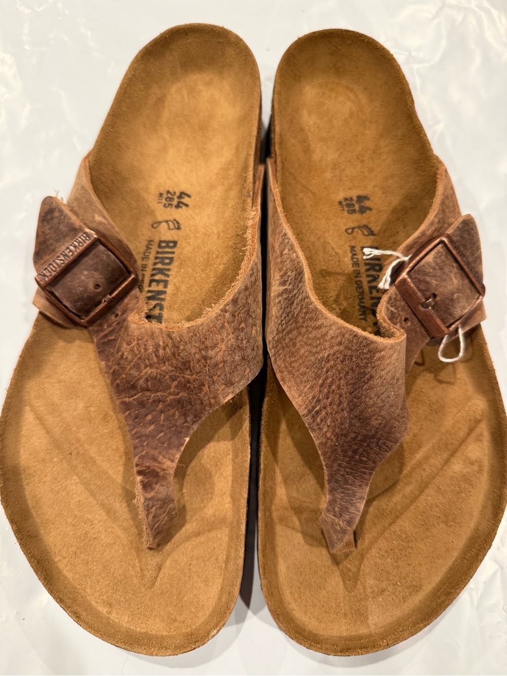 Birkenstock Brown Leather Thong Sandals Como size 44 tobacco brown oiled leather